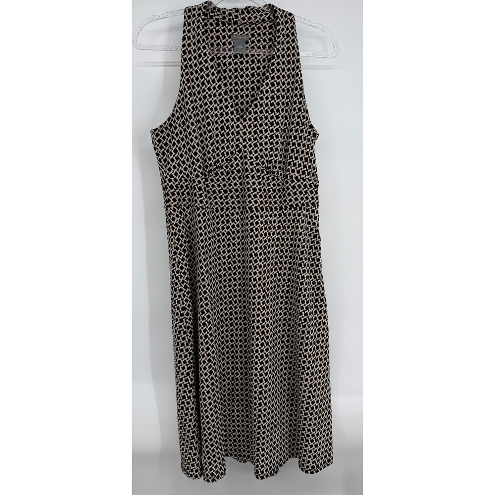 Ann Taylor Womens Black Tan Geometric V-Neck Sleeveless A-Line‎ Dress Sz 12